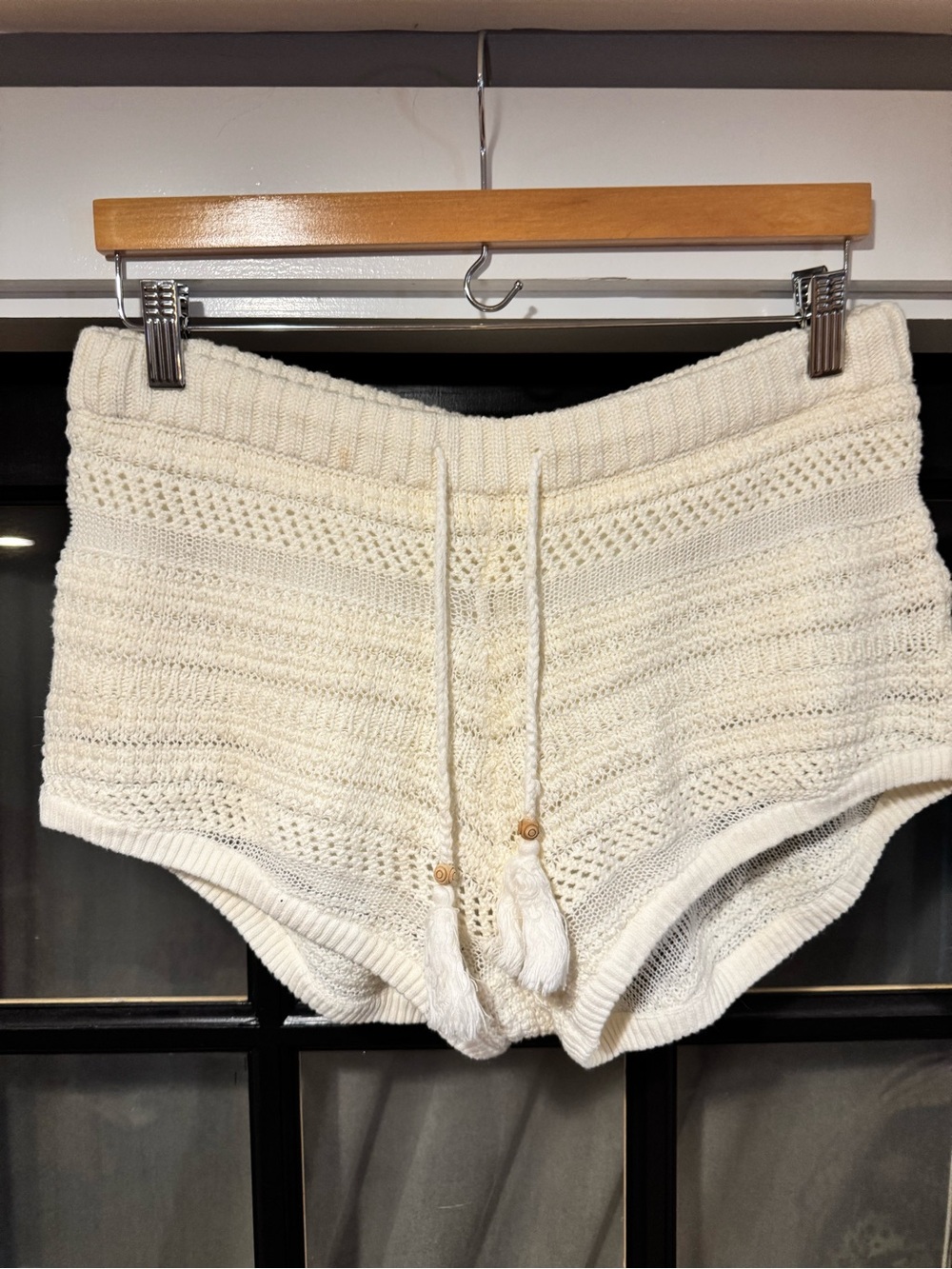 Spell Cream Knit Drawstring Cloud Dancer  Shorts - read